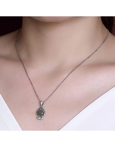 Gemstone Necklace,jade necklace,Feng Shui Necklace Sterling Silver Necklace for Women Buddha Pendant Necklace Natural Jade Necklace Talisman Gemstone Choker Gold Meditation Jewelry Gifts Attract Wealt