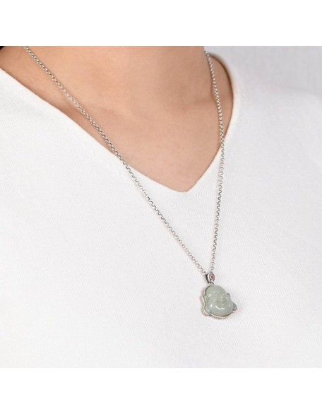 Gemstone Necklace,jade necklace,Sterling Silver Necklace for Women Feng Shui Necklace Buddha Charm Pendant Necklace Jade Amulet Wealth Necklace Vintage Style Long Necklace Meditation Talisman Stone Br