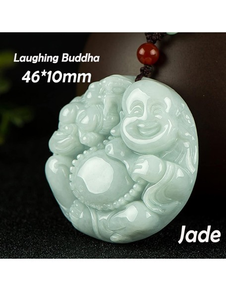 Gemstone Necklace,jade necklace,Feng Shui Wealth Laughing Buddha Necklace Pendant Natural Gemstone Semi Precious Emerald Jade Pendant Crystal Amulet Jewelry Talisman for Prosperity Money Good Luck Uni