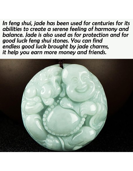 Gemstone Necklace,jade necklace,Feng Shui Wealth Laughing Buddha Necklace Pendant Natural Gemstone Semi Precious Emerald Jade Pendant Crystal Amulet Jewelry Talisman for Prosperity Money Good Luck Uni