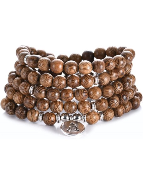 prayer beads buddhist prayer beads mala beads 1 Pc Multilayer Wood Beads Tibetan Buddha Charm Rosary Bracelet For Women Men Jewelry-OM (Color : Om) (Color : Crown)