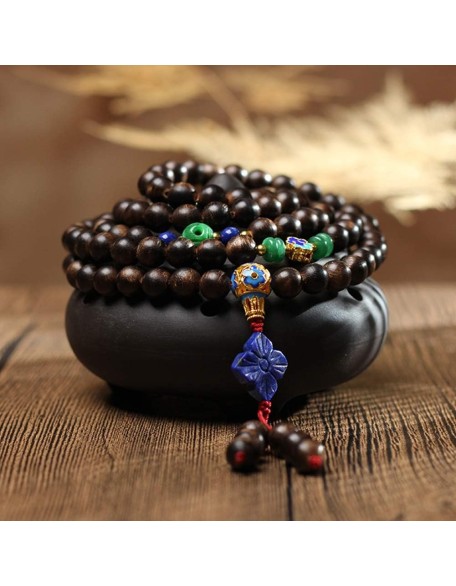 prayer beads buddhist prayer beads mala beads 108 Prayer Beads Bracelet 8MM Natural Agarwood Tibetan Buddhist Buddha Mala Meditation Bead Bracelet/Necklace With lapis lazuli flower pendant Jewelry G