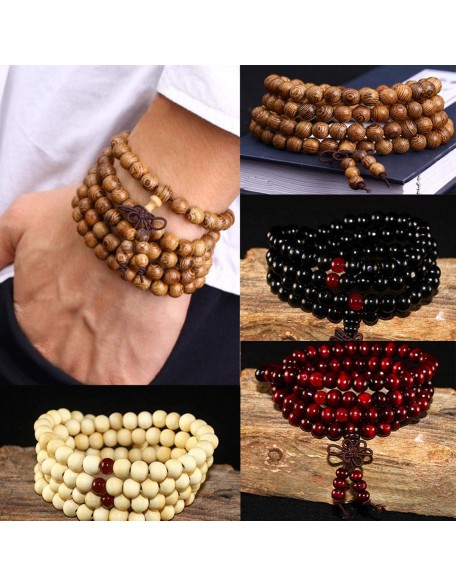 prayer beads buddhist prayer beads mala beads 1 Pc Wood Beads Bracelet Men Tibetan Mala Buddha Charms Multilayer Rosary Bracelet For Women Jewelry-deep red