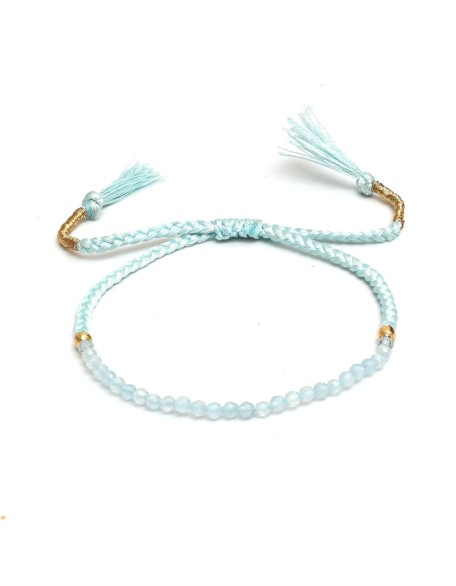 Gempires Braided Beaded Bracelet, Aquamarine Gemstone Bracelet, Pull String Adjustable Bracelet, Natural Gemstone, March Birthstone Jewelry for Women, Gift for Her (aquamarine)