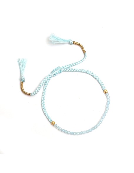 Gempires Braided Beaded Bracelet, Aquamarine Gemstone Bracelet, Pull String Adjustable Bracelet, Natural Gemstone, March Birthstone Jewelry for Women, Gift for Her (aquamarine)