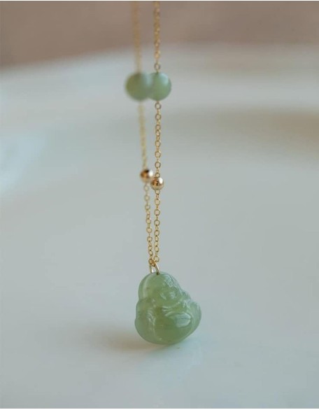 14K/18K Gold Buddha Necklace with Natural Jade Pendant, Unique Birthday or Gift for Women, Ideal for Wife or Mother