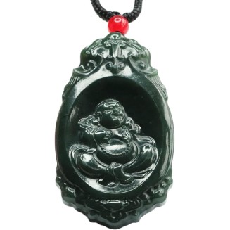 jade necklace, Feng Shui Necklace Natural Hetian Jade Necklace Buddha Charm Pendant Necklace Talisman Stone Good Luck Necklace Dark Green Jade Necklace for Women Men Vintage Meditation Necklace