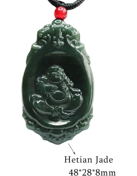 jade necklace, Feng Shui Necklace Natural Hetian Jade Necklace Buddha Charm Pendant Necklace Talisman Stone Good Luck Necklace Dark Green Jade Necklace for Women Men Vintage Meditation Necklace