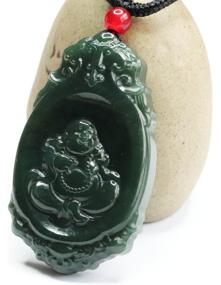 jade necklace, Feng Shui Necklace Natural Hetian Jade Necklace Buddha Charm Pendant Necklace Talisman Stone Good Luck Necklace Dark Green Jade Necklace for Women Men Vintage Meditation Necklace