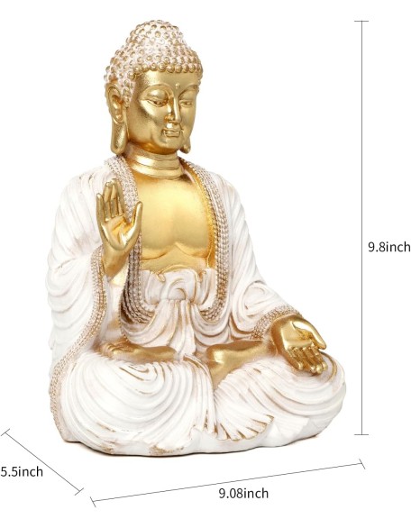 Buddha Statue Gold 9.8",Buddha Statues for Zen Decor Spiritual Relaxation,Meditation or Shrine- Decor -Buda– Indoor Buddha Gift for Living Room Table Office Home Decor