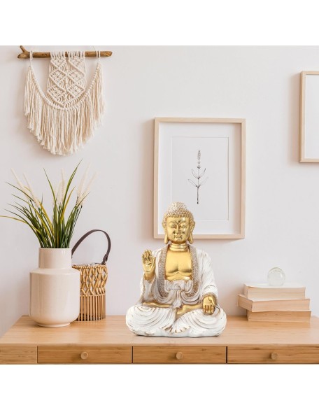 Buddha Statue Gold 9.8",Buddha Statues for Zen Decor Spiritual Relaxation,Meditation or Shrine- Decor -Buda– Indoor Buddha Gift for Living Room Table Office Home Decor