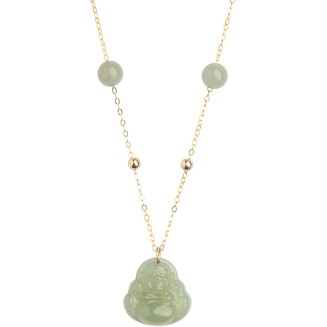 Pendant Necklace, Feng Shui Necklace Hetian Nephrite Jade Necklace Laughing Buddha Charm Pendant Necklace Natural Stone Dainty Choker Necklace Good Luck Amulet Vacation Jewelry for Women Girls,Green