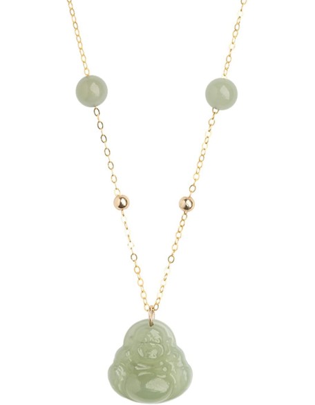 Pendant Necklace, Feng Shui Necklace Hetian Nephrite Jade Necklace Laughing Buddha Charm Pendant Necklace Natural Stone Dainty Choker Necklace Good Luck Amulet Vacation Jewelry for Women Girls,Green