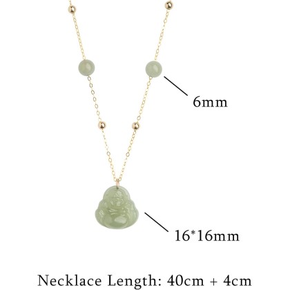 Pendant Necklace, Feng Shui Necklace Hetian Nephrite Jade Necklace Laughing Buddha Charm Pendant Necklace Natural Stone Dainty Choker Necklace Good Luck Amulet Vacation Jewelry for Women Girls,Green