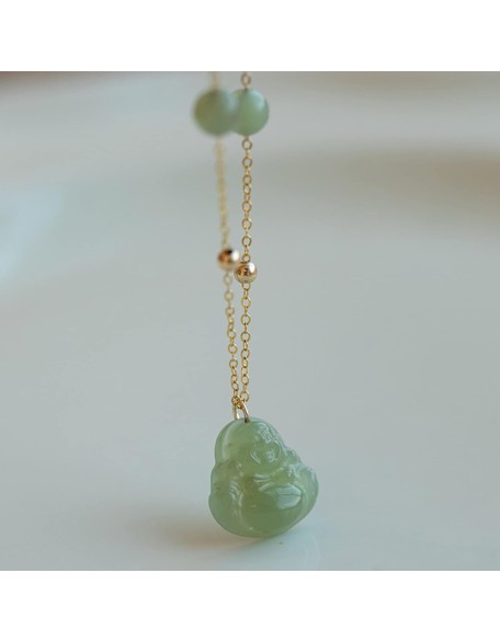 Pendant Necklace, Feng Shui Necklace Hetian Nephrite Jade Necklace Laughing Buddha Charm Pendant Necklace Natural Stone Dainty Choker Necklace Good Luck Amulet Vacation Jewelry for Women Girls,Green