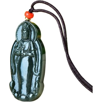 Pendant Necklace, Feng Shui Jade Necklace Guanyin Charm Pendant Necklace Natural Jade Necklace Buddha Amulet Jewelry for Men Women Talisman Stone Jade Green Long Necklace Attract Wealth Good Fortune