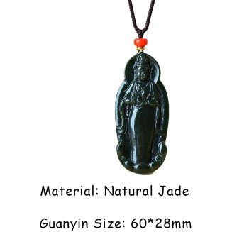 Pendant Necklace, Feng Shui Jade Necklace Guanyin Charm Pendant Necklace Natural Jade Necklace Buddha Amulet Jewelry for Men Women Talisman Stone Jade Green Long Necklace Attract Wealth Good Fortune