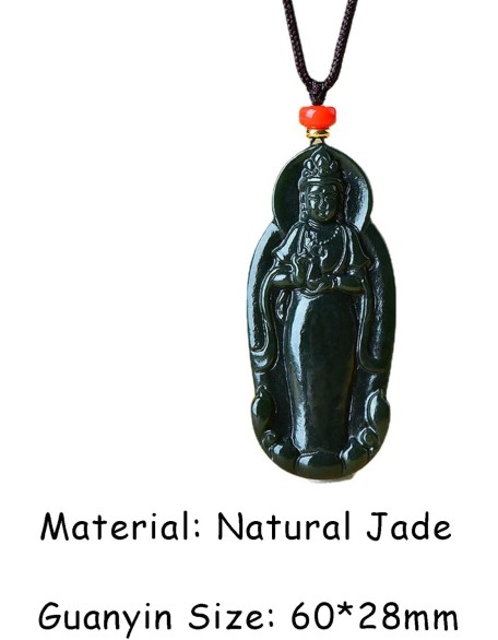 Pendant Necklace, Feng Shui Jade Necklace Guanyin Charm Pendant Necklace Natural Jade Necklace Buddha Amulet Jewelry for Men Women Talisman Stone Jade Green Long Necklace Attract Wealth Good Fortune