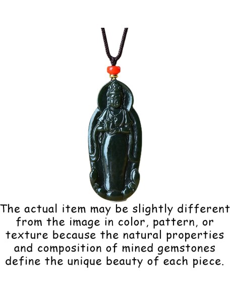 Pendant Necklace, Feng Shui Jade Necklace Guanyin Charm Pendant Necklace Natural Jade Necklace Buddha Amulet Jewelry for Men Women Talisman Stone Jade Green Long Necklace Attract Wealth Good Fortune