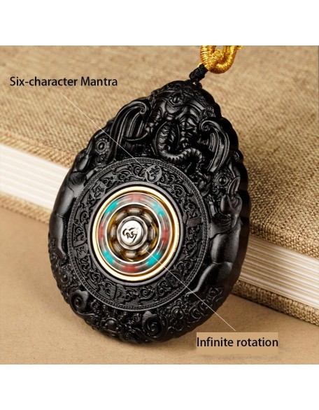 Feng Shui Buddha Amulet Pendant Necklace, Ebony Cinnabar Good Luck Protection Tibetan Buddhist Jewelry, Health Talisman Ward Off Evil Necklace, Handmade Wood Carving Religion Gifts