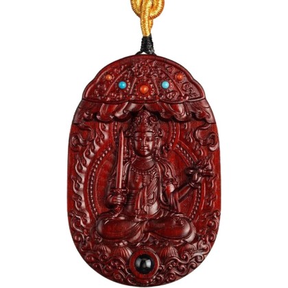 Rosewood Buddha Amulet Pendant Necklace,Tibetan Buddhist Jewelry,Feng Shui Wealth Good Luck Protection,Religion Gifts,Ward Off Evil Necklace Talisman,Handmade Wood Carving