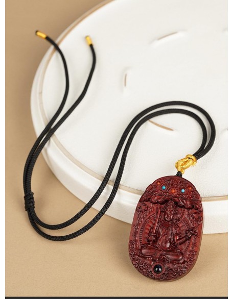 Rosewood Buddha Amulet Pendant Necklace,Tibetan Buddhist Jewelry,Feng Shui Wealth Good Luck Protection,Religion Gifts,Ward Off Evil Necklace Talisman,Handmade Wood Carving