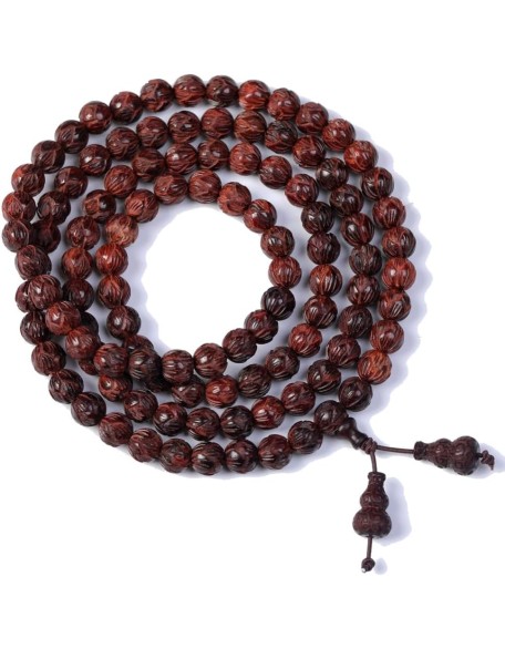 Unisex Natural African Blood Red Sandalwood Prayer Beads Tibetan Buddhism Mala Bracelet Necklace