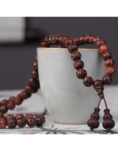 Unisex Natural African Blood Red Sandalwood Prayer Beads Tibetan Buddhism Mala Bracelet Necklace