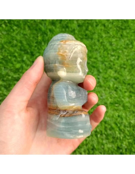 Crystal Statue Natural Crystal Carved Blue Agate Buddha Carved Sculpture Home Decor Gift