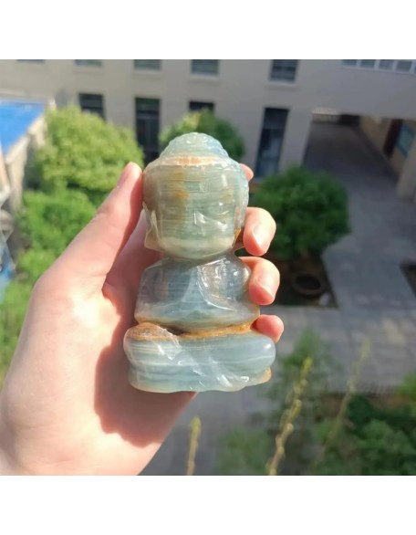 Crystal Statue Natural Crystal Carved Blue Agate Buddha Carved Sculpture Home Decor Gift