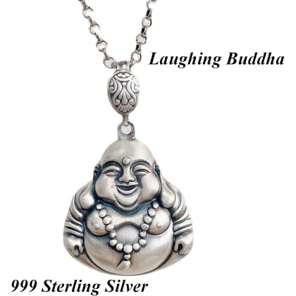 Necklace，Necklace Laughing Buddha Pendant Necklace Silver Buddha Necklace for Women Men Long Chain Necklace Feng Shui Wealth Necklace Amulet for Money Good,Large