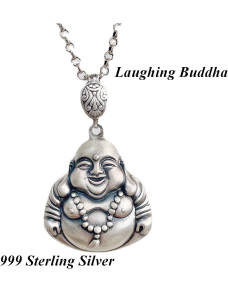 Necklace，Necklace Laughing Buddha Pendant Necklace Silver Buddha Necklace for Women Men Long Chain Necklace Feng Shui Wealth Necklace Amulet for Money Good,Large