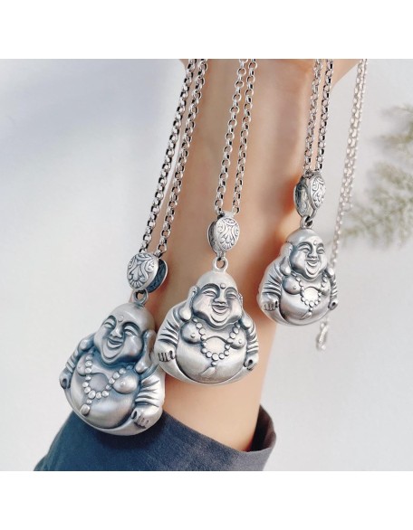 Necklace，Necklace Laughing Buddha Pendant Necklace Silver Buddha Necklace for Women Men Long Chain Necklace Feng Shui Wealth Necklace Amulet for Money Good,Large