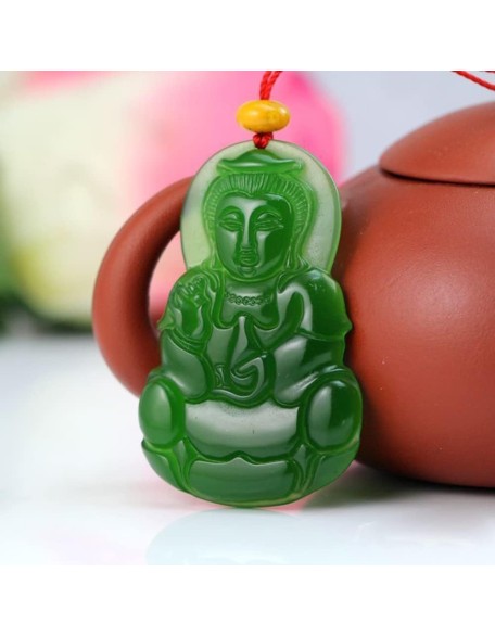 Dark green Jade GuanYin Buddha Pendant Necklace for Men Women Genuine Grade A Ice Emerald Jadite Necklaces