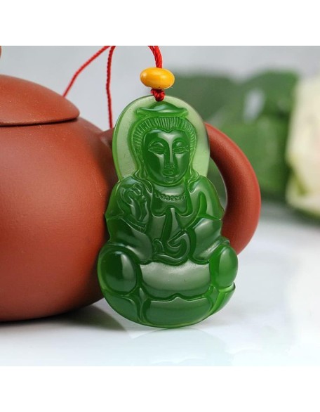 Dark green Jade GuanYin Buddha Pendant Necklace for Men Women Genuine Grade A Ice Emerald Jadite Necklaces