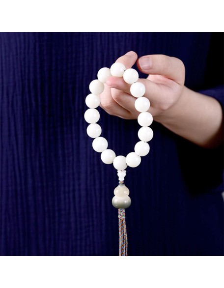 Mala Bead,Buddhist Rosary, Tibetan Buddhist Prayer Beads White Jade Bodhi Root Beaded Bracelet Handmade Tassel Hand-Held Buddha Bead for Meditation Prayer