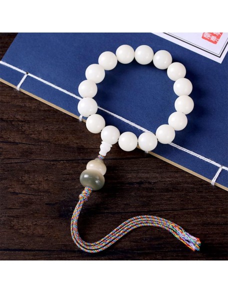 Mala Bead,Buddhist Rosary, Tibetan Buddhist Prayer Beads White Jade Bodhi Root Beaded Bracelet Handmade Tassel Hand-Held Buddha Bead for Meditation Prayer