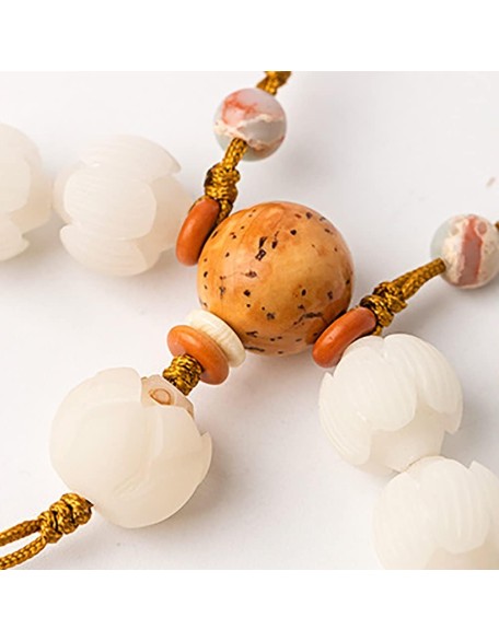 Mala Bead,Buddhist Rosary, Tibetan Buddhist Prayer Beads White Jade Bodhi Lotus Hand String Bodhi Buddha Beads Rosary Beads for Men And Women with A Single Ring Bracelet (Color : Jade)