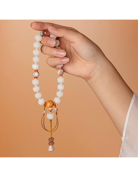 Mala Bead,Buddhist Rosary, Tibetan Buddhist Prayer Beads White Jade Bodhi Lotus Hand String Bodhi Buddha Beads Rosary Beads for Men And Women with A Single Ring Bracelet (Color : Jade)