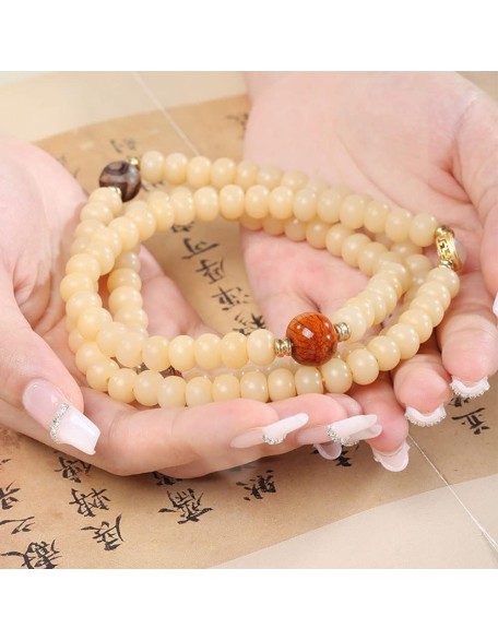 Mala Bead,Buddhist Rosary, Tibetan Buddhist Prayer Beads 108 Natural Weathered Bodhi Beaded Bracelet Necklace Exquisite Buddha Prayer Beads for Prayer Meditation Yoga Unisex