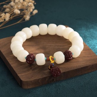 Mala Bead,Buddhist Rosary, Tibetan Buddhist Prayer Beads White Jade Bodhi Root Hand String Bodhi Buddha Beads Rosary Beads for Men And Women with A Single Ring Bracelet