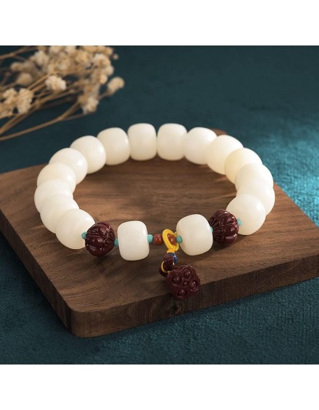 Mala Bead,Buddhist Rosary, Tibetan Buddhist Prayer Beads White Jade Bodhi Root Hand String Bodhi Buddha Beads Rosary Beads for Men And Women with A Single Ring Bracelet