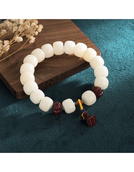 Mala Bead,Buddhist Rosary, Tibetan Buddhist Prayer Beads White Jade Bodhi Root Hand String Bodhi Buddha Beads Rosary Beads for Men And Women with A Single Ring Bracelet