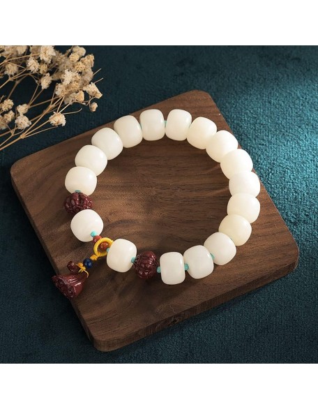 Mala Bead,Buddhist Rosary, Tibetan Buddhist Prayer Beads White Jade Bodhi Root Hand String Bodhi Buddha Beads Rosary Beads for Men And Women with A Single Ring Bracelet