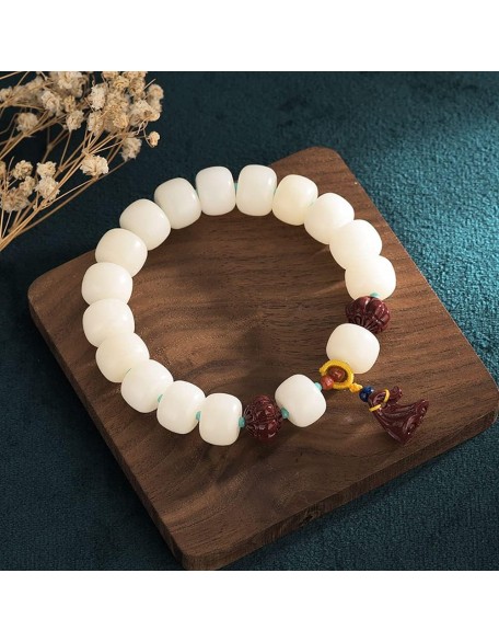 Mala Bead,Buddhist Rosary, Tibetan Buddhist Prayer Beads White Jade Bodhi Root Hand String Bodhi Buddha Beads Rosary Beads for Men And Women with A Single Ring Bracelet