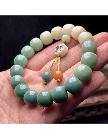 Mala Bead,Buddhist Rosary, Tibetan Buddhist Prayer Beads Green Bodhi Root Single Circle Bracelets, Buddha Beads, Can Bring Good Luck, Wealth And Health, Suitable for Men And Women