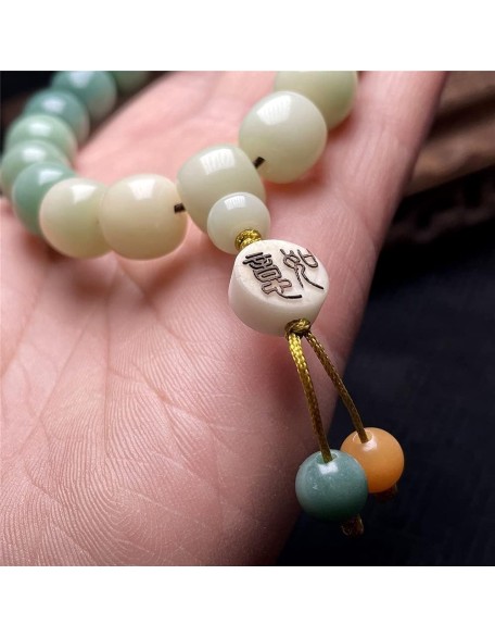 Mala Bead,Buddhist Rosary, Tibetan Buddhist Prayer Beads Green Bodhi Root Single Circle Bracelets, Buddha Beads, Can Bring Good Luck, Wealth And Health, Suitable for Men And Women