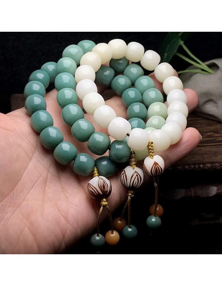 Mala Bead,Buddhist Rosary, Tibetan Buddhist Prayer Beads Green Bodhi Root Single Circle Bracelets, Buddha Beads, Can Bring Good Luck, Wealth And Health, Suitable for Men And Women