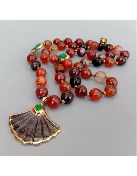 Women's Necklaces Statement Necklace 2 Rows Magic Agate Green Jade Buddha Black Shell Pendant Necklace 18inch