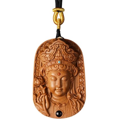 Sandalwood Buddha Pendant for Handmade Wood Carving, Tibetan Buddhist Necklace for Zen Decor, Ward Off Evil Wealth Luck Feng Shui Buddha Amulet, Religion Gifts for Meditation